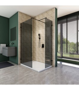 Walk In Dusche  - Amora 04 - Duschwand - Schwarz - Grauglas