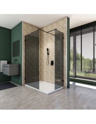 Walk In Dusche  - Amora 04 - Duschwand - Schwarz - Grauglas
