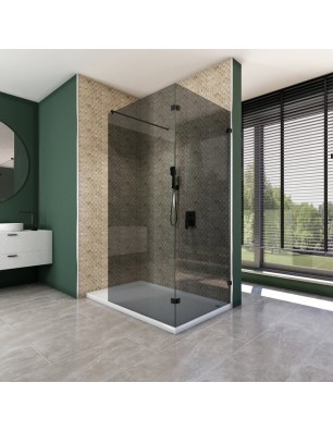 Walk In Dusche  - Amora 05 - Duschwand - Schwarz - Grauglas