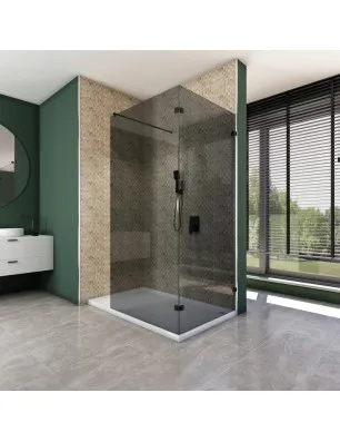 Walk In Dusche - Amora 05 - Duschwand - Schwarz - Grauglas