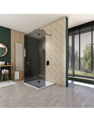 Walk In Dusche  - Amora 07 - Duschwand - Schwarz - Grauglas