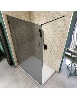 Walk In Dusche  - Amora 01 - Duschwand - Schwarz - Grauglas