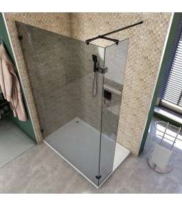 Walk In Dusche  - Amora 03 - Duschwand - Schwarz - Grauglas