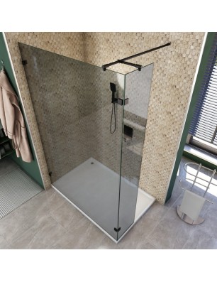 Walk In Dusche  - Amora 03 - Duschwand - Schwarz - Grauglas