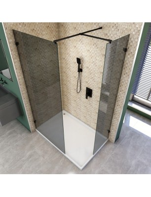 Walk In Dusche  - Amora 04 - Duschwand - Schwarz - Grauglas