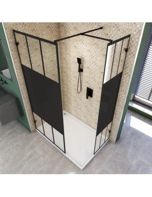 Walk In Dusche  - Amora 04 - Duschwand - Schwarz - Loft 4