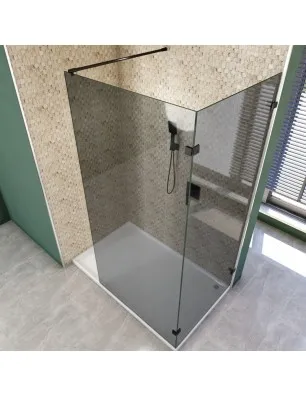 Walk In Dusche - Amora 05 - Duschwand - Schwarz - Grauglas