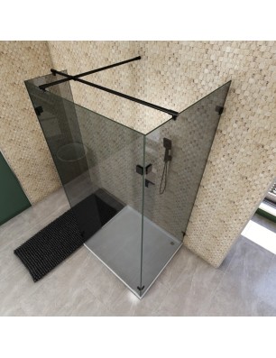 Walk In Dusche  - Amora 07 - Duschwand - Schwarz - Grauglas