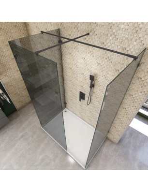 Walk In Dusche  - Amora 08 - Duschwand - Schwarz - Grauglas