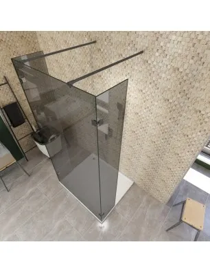 Walk In Dusche - Amora 10 - Duschwand - Schwarz - Grauglas