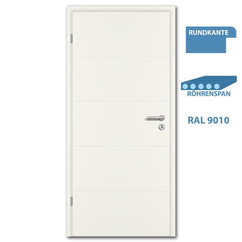 Türblatt LINE 1 Weisslack RAL 9010 - Rundkante