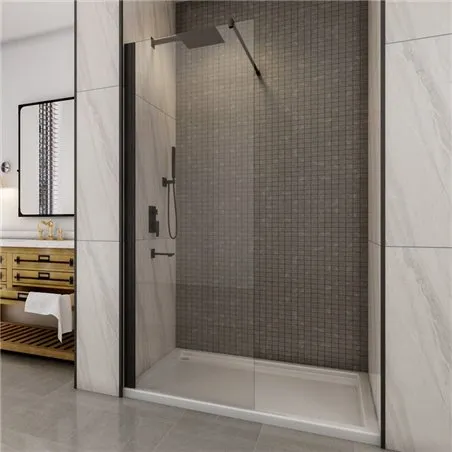 Walk In Dusche - Crato 01 - Duschwand - Schwarz - Klarglas