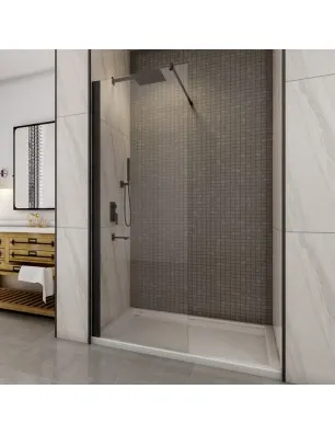 Walk In Dusche - Crato 01 - Duschwand - Schwarz - Klarglas