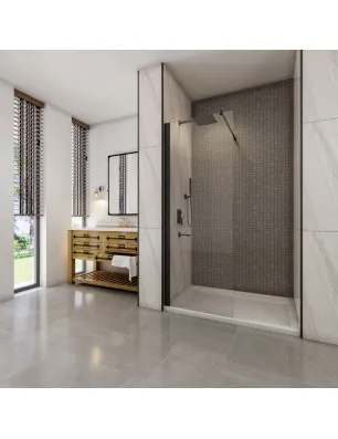 Walk In Dusche - Crato 01 - Duschwand - Schwarz - Klarglas