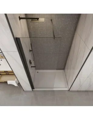 Walk In Dusche - Crato 01 - Duschwand - Schwarz - Klarglas