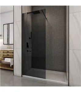 Walk In Dusche - Crato 01 - Duschwand - Schwarz - Grauglas