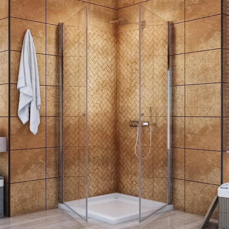 Eck-Duschkabine Cali-08 - Pendeltür - Chrom - Klarglas Eck-Duschkabine Cali-08 - Pendeltür - Chrom - Klarglas