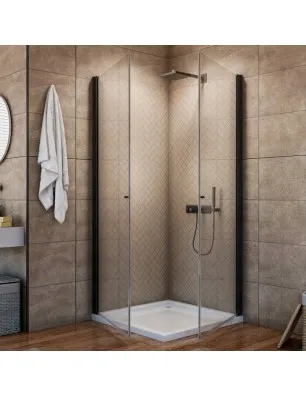 Eck-Duschkabine Crato 08 - Pendeltür - Schwarz - Klarglas