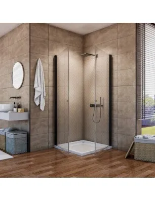 Eck-Duschkabine Crato 08 - Pendeltür - Schwarz - Klarglas