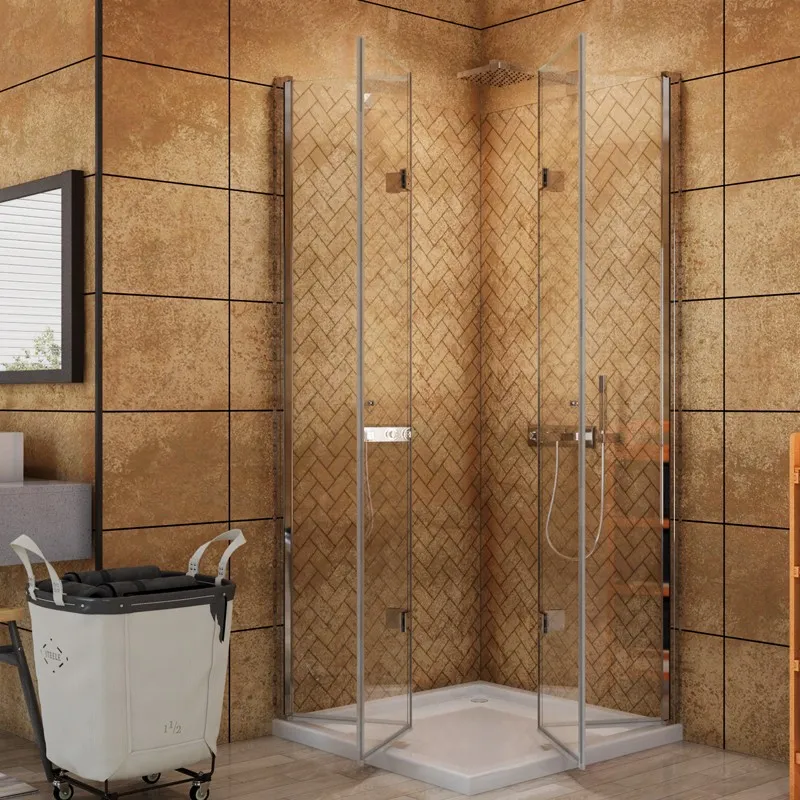 Eck-Duschkabine Cali-09 - Falttür - Chrom - Klarglas