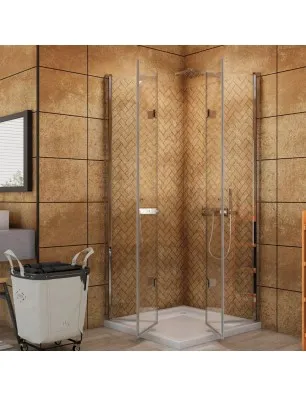 Eck-Duschkabine Cali 09 - Falttür - Chrom - Klarglas