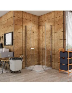 Eck-Duschkabine Cali 09 - Falttür - Chrom - Klarglas