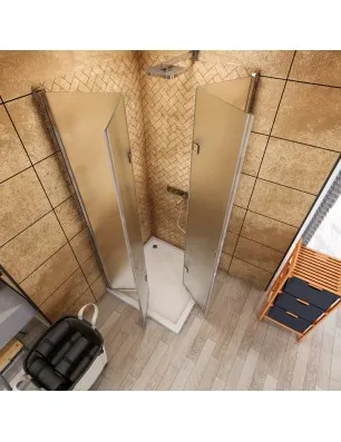 Eck-Duschkabine Cali 09 - Falttür - Chrom - Satino