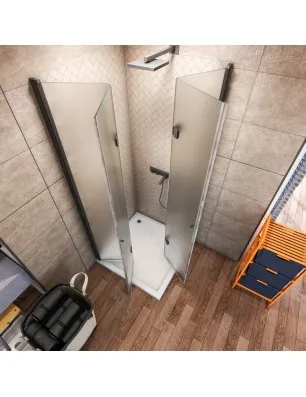 Eck-Duschkabine Crato 09 - Falttür - Schwarz - Satino