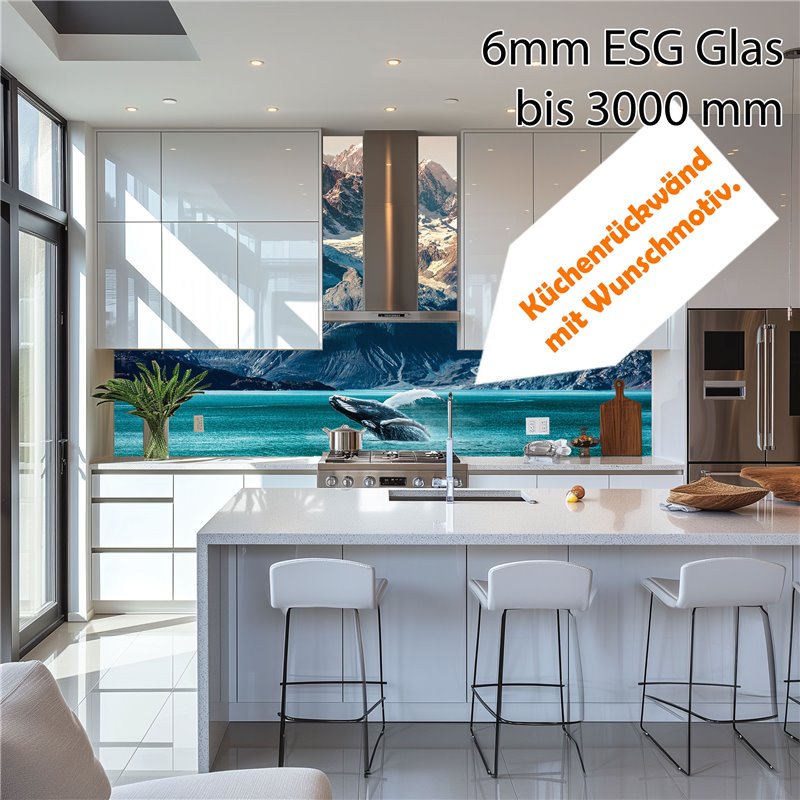Küchenrückwand 6 mm ESG Glas - Maßanfertigung mit Wunschmotiv