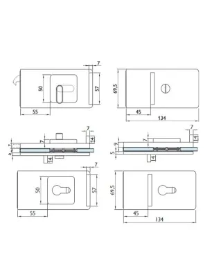 Schiebetürschloss Schwarz für Griffmuschelbohrung