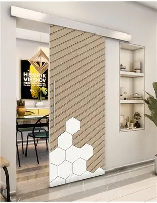 Holzschiebetür Eco-Line - Eiche und Weiss Model 1016