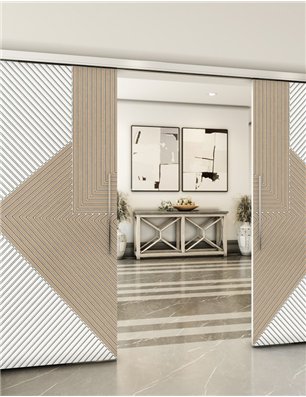 Holzschiebetür Slim-Line - Eiche und Weiss  Model 3058