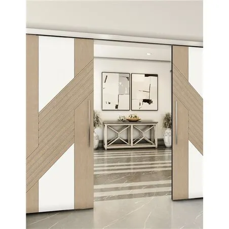 Holzschiebetür Slim-Line - Eiche und Weiss Model 4019