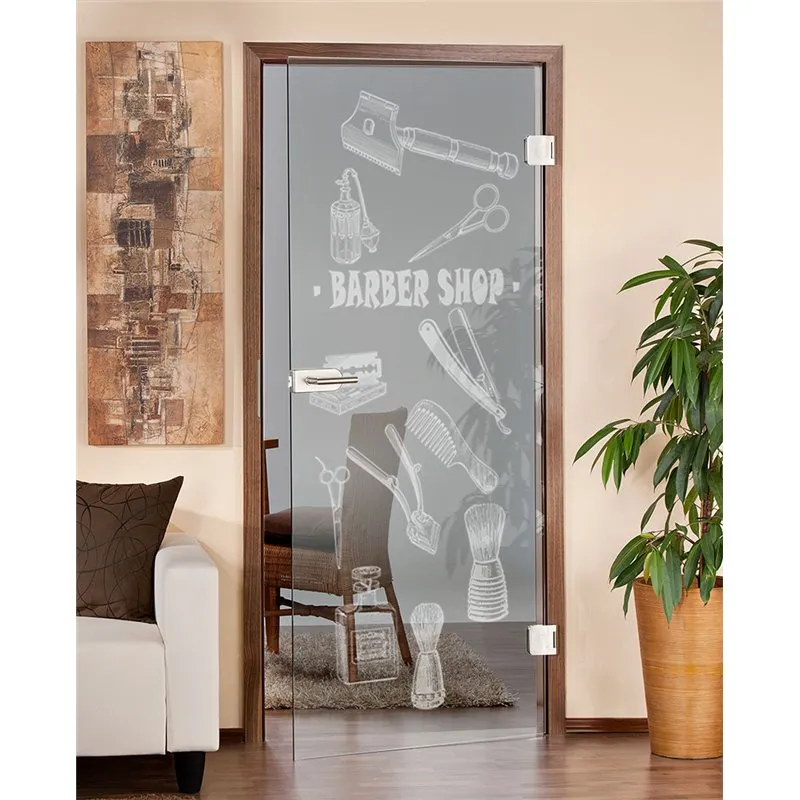 Ganzglastür Barber Shop Gelasert Auf Klarglas