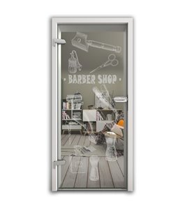 Ganzglastür Barber Shop Gelasert Auf Klarglas