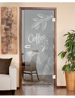 Ganzglastür Coffee Set Gelasert Auf Klarglas