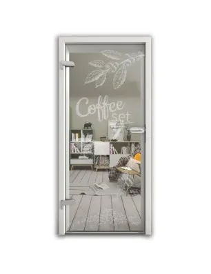 Ganzglastür Coffee Set Gelasert Auf Klarglas