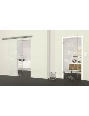 Ganzglastür Coffee Set Gelasert Auf Klarglas