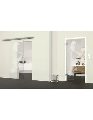 Ganzglastür Saksofonist Gelasert Auf Klarglas