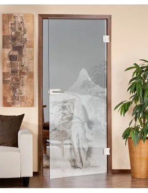 Ganzglastür Berg Gelasert Auf Klarglas