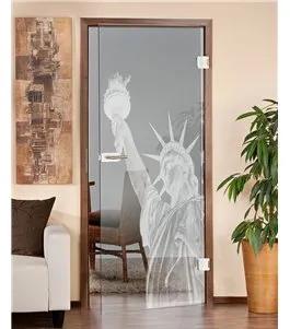 Ganzglastür Freiheitsstatue Gelasert Auf Klarglas