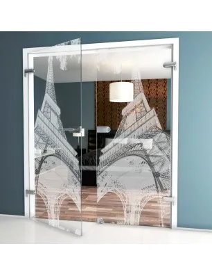 Ganzglastür Eifelturm 3 Gelasert Auf Klarglas