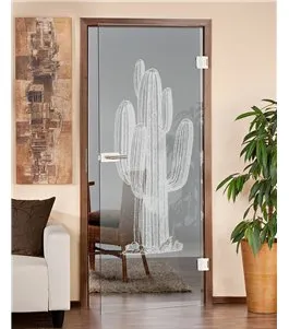 Ganzglastür Kaktus Gelasert Auf Klarglas