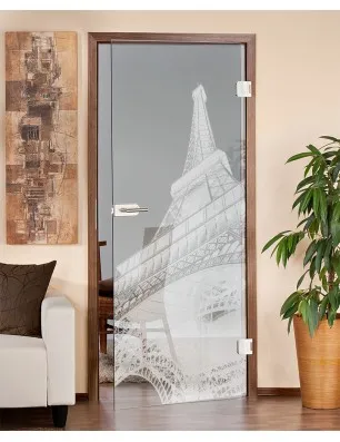 Ganzglastür Eifelturm Gelasert Auf Klarglas