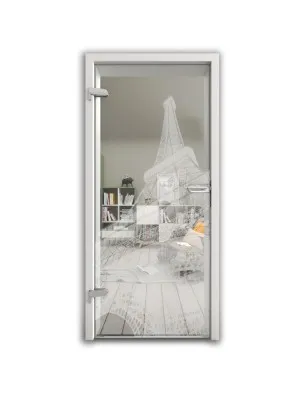 Ganzglastür Eifelturm Gelasert Auf Klarglas