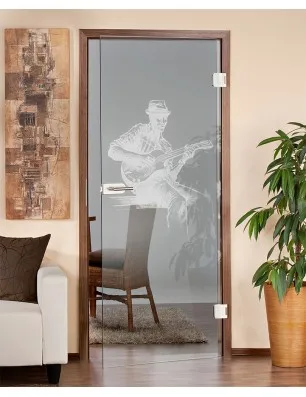 Ganzglastür Gitarist Gelasert Auf Klarglas