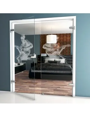 Ganzglastür Gitarist Gelasert Auf Klarglas