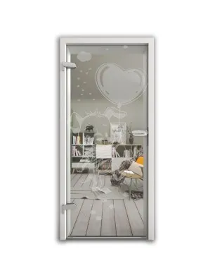 Ganzglastür kids baloon Gelasert Auf Klarglas