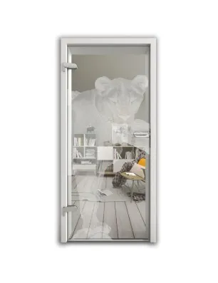 Ganzglastür Löwin Gelasert Auf Klarglas