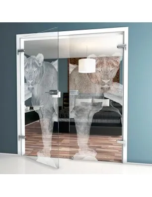 Ganzglastür Löwin Gelasert Auf Klarglas